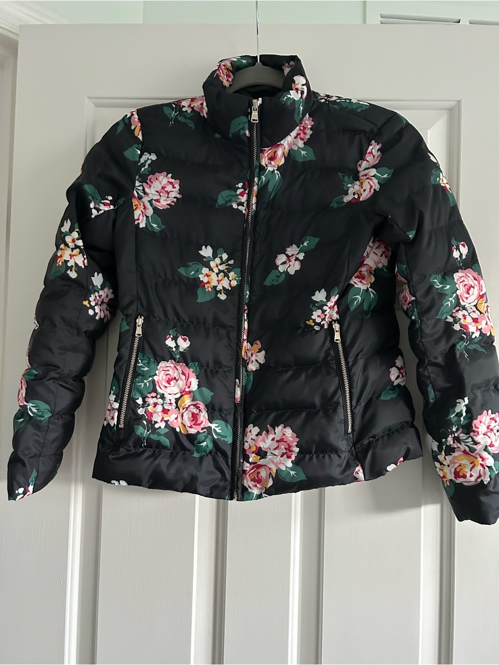 LOFT Black Floral Quilted Puffer Jacket